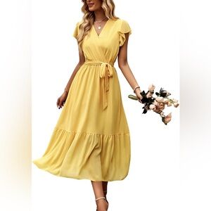 NWT Yellow V-Neck Wrap Dress